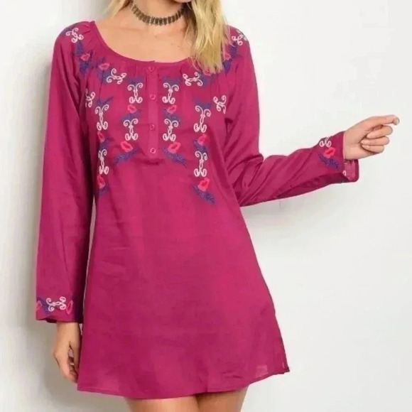 DRESS Fuchsia Embroidered details Dress - Picture 1 of 3